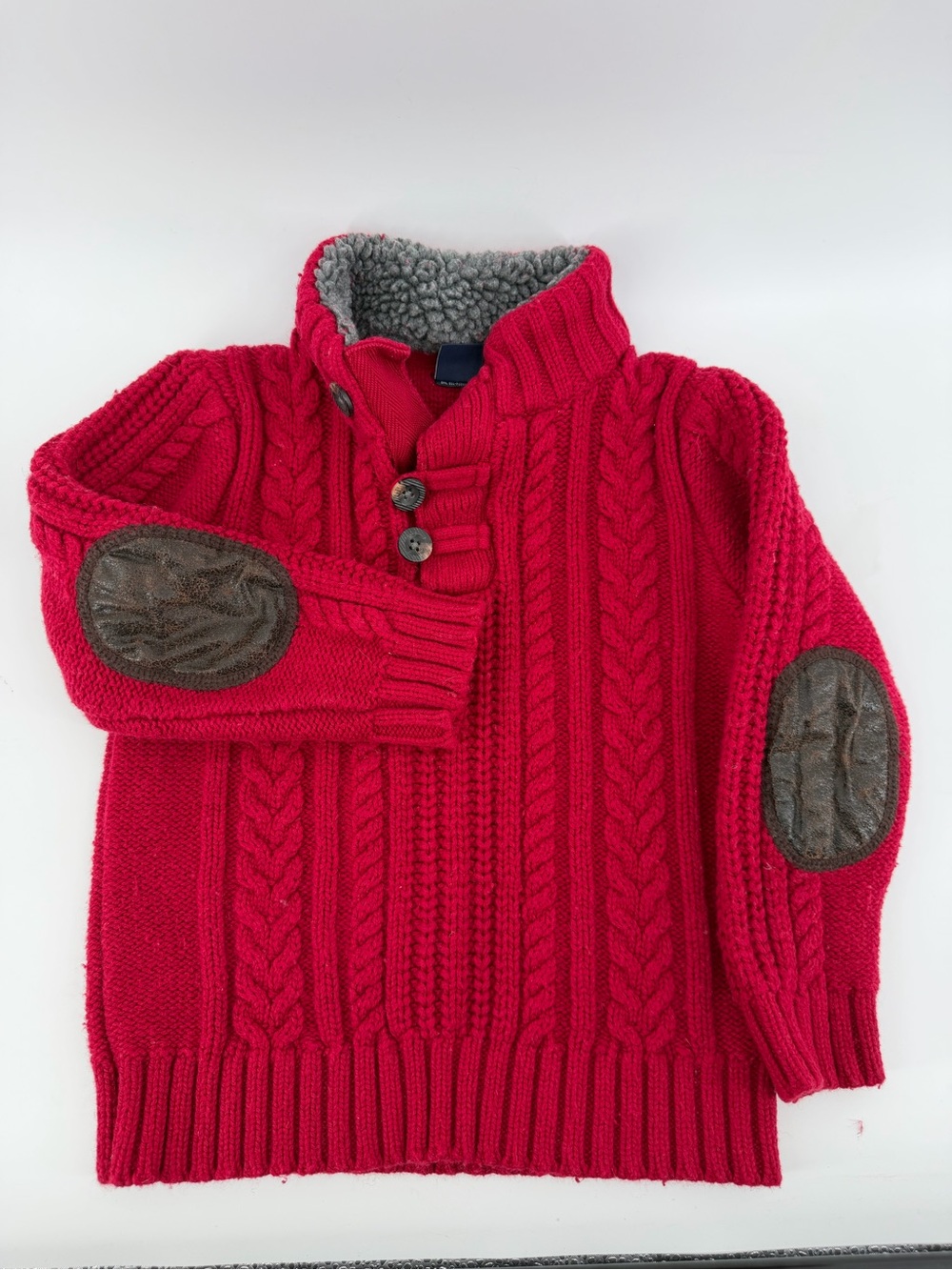 baby GAP Red Cable-Knit Pullover Sweater with Sherpa Collar